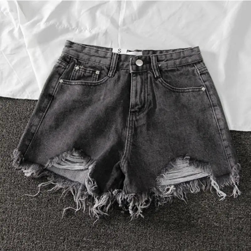 Women Wide Leg Hole Black Denim Shorts Casual Female Streetwear Loose Solid Color White Jeans Shorts Casual Female Shorts Loose Sri sampi