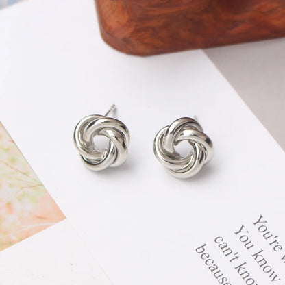 Stud Earrings for Women Rock Smooth Small Metal Knot Twist Flower Earrings Punk Party Jewelry Valentine's Day Gift Bijoux