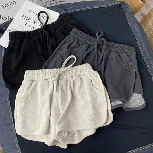 Summer Gray Shorts Women Fashion Ladies Elastic Waists Short Pants Girl Casual Cotton Shorts Black Home Shorts For Female  S-3XL