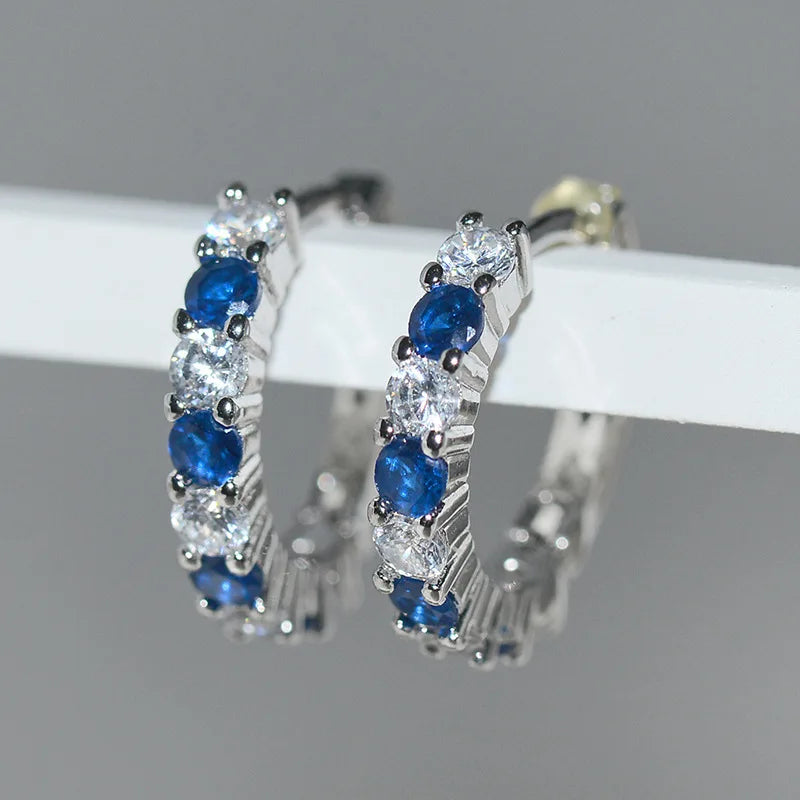 2021 NEW S925 Sterling Silver Earrings For Women With Round Sapphire Gemstones  Fine Jewelry Wedding Gift Party Wholesale
