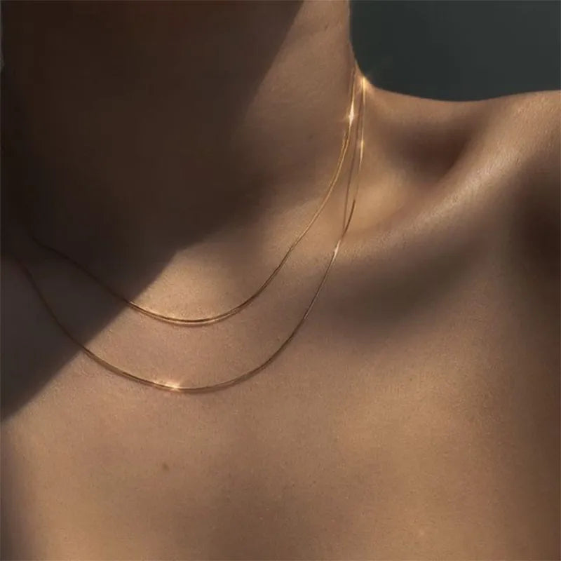 Korean Fashion Jewelry Necklace Soft Snake Bone Chain Double Layered Necklace Statement Necklace Women Choker Chain Wholesale