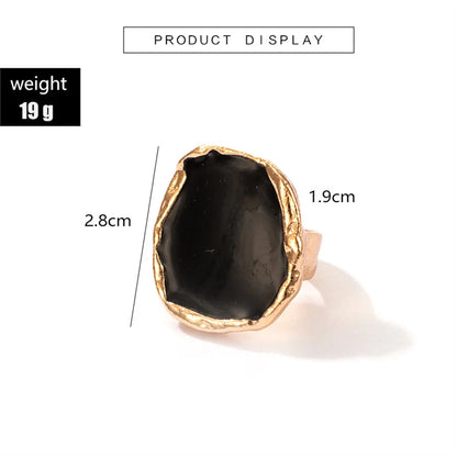 Bohemian Metal Large Black Stone Ring For Men And Women Charm Oil Dripping Large Joint Ring Gothic Stainless Steel Jewelry Gift