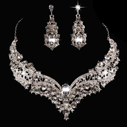 3 Pcs/Set Women Lady Necklace + Earrings Crystal Wedding Party Bride Jewelry Necklaces Earring Jewel Accessories Kit Gifts 2023