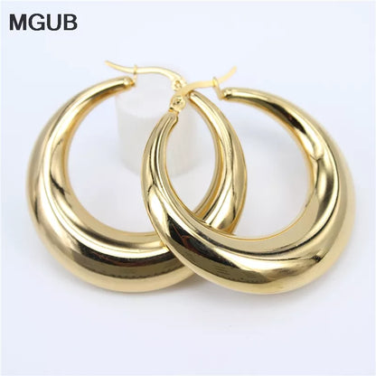 New Style 2022 Wholesale smooth Exquisite Big Circle Hoop Earrings for Women Girl Wedding Party Stainless Steel Jewelry SL020