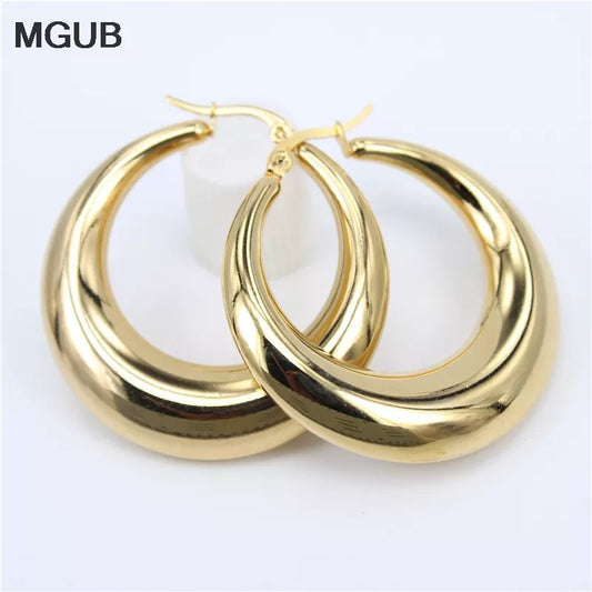 New Style 2022 Wholesale smooth Exquisite Big Circle Hoop Earrings for Women Girl Wedding Party Stainless Steel Jewelry SL020