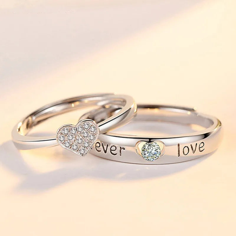 New 2 Pcs Love Heart Zircon Couple Rings Set Fashion Lover Bridal  Wedding Engagement  Valentine's Day Ring Jewelry Gifts