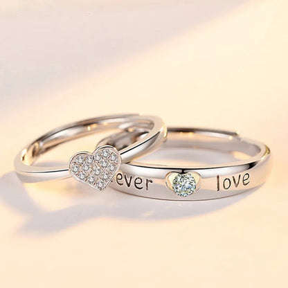 New 2 Pcs Love Heart Zircon Couple Rings Set Fashion Lover Bridal  Wedding Engagement  Valentine's Day Ring Jewelry Gifts