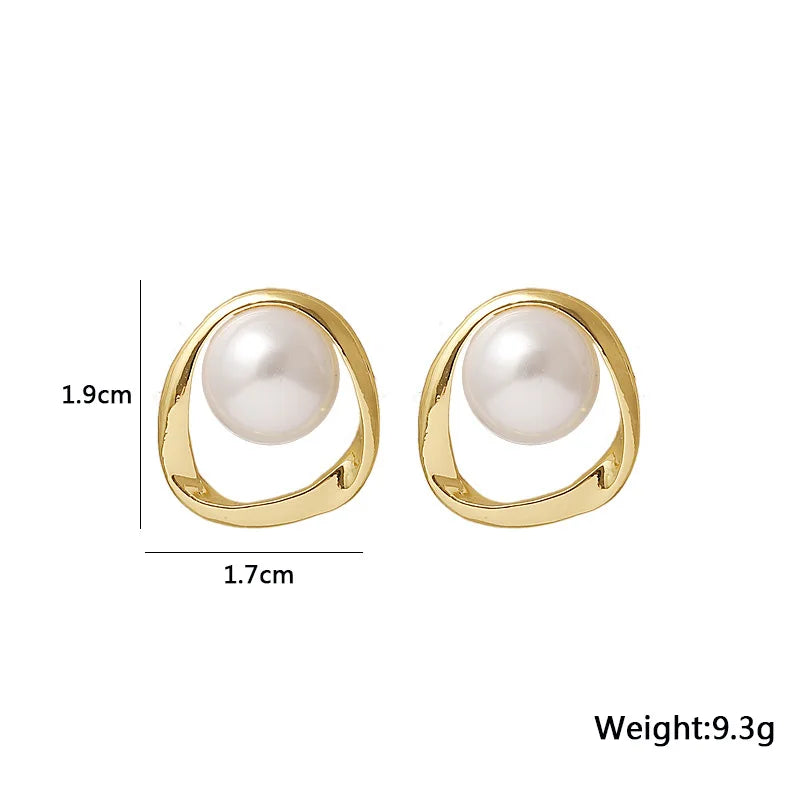 Imitation Pearl Earring for Women Gold Color Round Stud Earrings Christmas gift Irregular Design Unusual Earrings bijoux femme