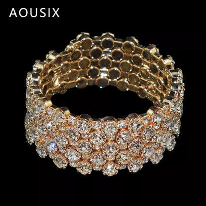 Fashion Multiple Rows Crystal Adjustable Bracelet Bangle for Women Gold Silver Color Wedding Bracelets & Bangles Jewelry Gift