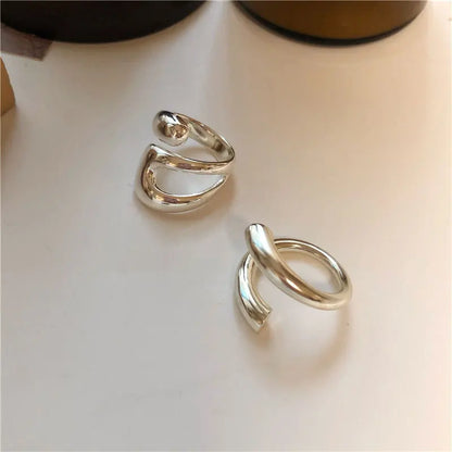 Minimalist Irregular Silver Color Rings For Women Fashion Creative Hollow Irregular Geometric Open Rings Party Jewelry Gifts