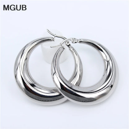 New Style 2022 Wholesale smooth Exquisite Big Circle Hoop Earrings for Women Girl Wedding Party Stainless Steel Jewelry SL020