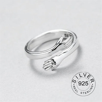 Anelli da dito in vero argento sterling 925 per le mani delle donne a forma di abbraccio Gioielleria raffinata alla moda aperti Anelli antichi regolabili