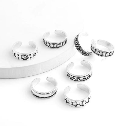 7pcs/set Retro Alloy Foot Rings Women's Fashion Carved Hollow Opening Multi-element Foot Set