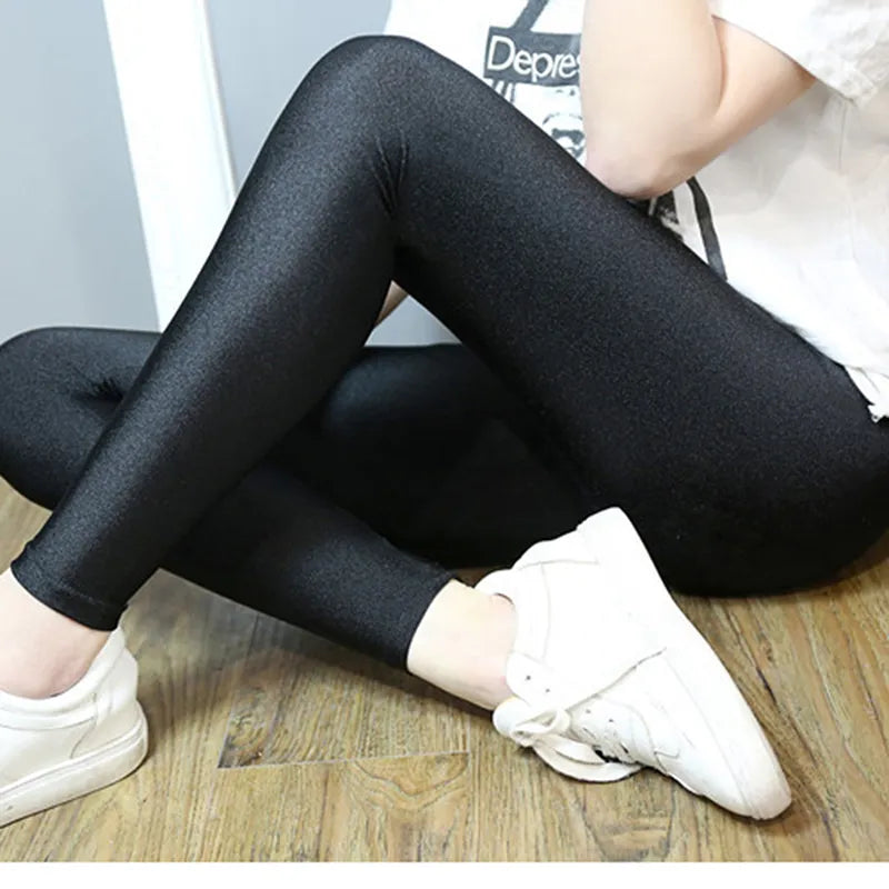 Women Shiny Black Legging Autumn Ladies Push Up Slim Leggings High Waist Stretchy Soft Large Size Women Leggings