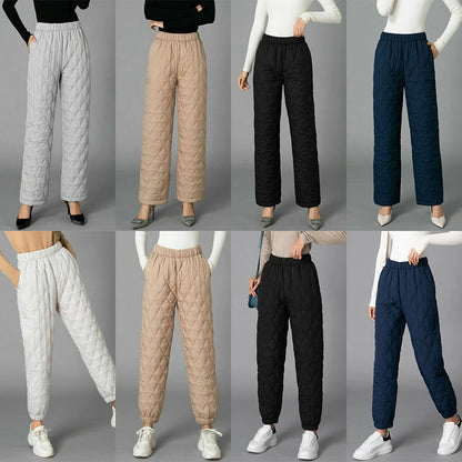 Women Winter Warm Down Cotton Pants Padded Quilted Trousers Elastic Waist Casual Trousers - Sri sampi