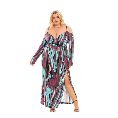 2021 New Summer Hot Sale European And American Style Plus Size V-Neck Sexy Dress Split Long Dress For Women