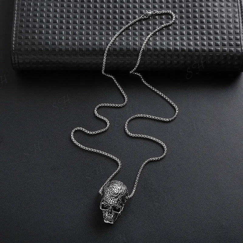 Vintage Hip-hop Punk Stainless Steel Skull Necklaces for Women Men Rock Cool Domineering Skeleton Pendant Necklace Boho Jewelry