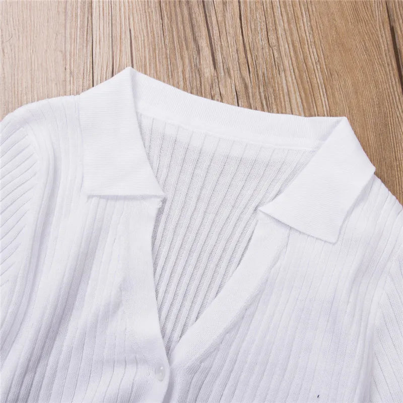 Women's Cropped Shirt, High-Waist Skirt, Striped Elastic Wrapped Long Sleeve Casual Fall Knitting Suit