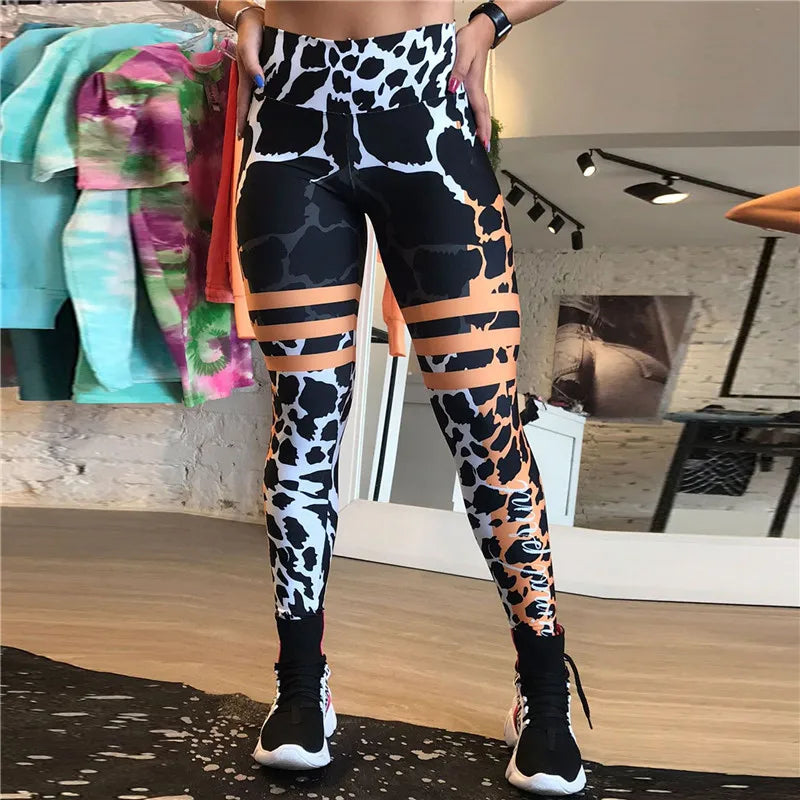 FCCEXIO Leopard Stripe 3D Print Women's Pants Push Up Running Sports Leggings Slim Pants Female Casual Trousers Fitness Leggings