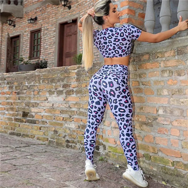 FCCEXIO Leopard Stripe 3D Print Women's Pants Push Up Running Sports Leggings Slim Pants Female Casual Trousers Fitness Leggings