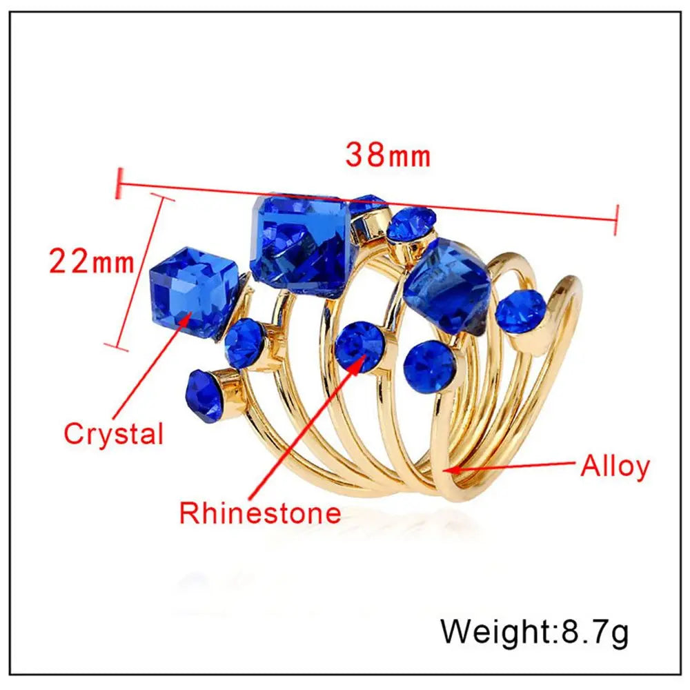 Trendy Metal Multi Stones Rings For Women Ladies Irregular Crystal Rhinestone Open Engagement Ring Luxury Oversized Jewelry Gift