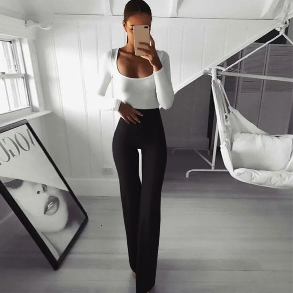 Pants Women Fashion Trousers Solid Elasticity Leggings Bell-bottoms