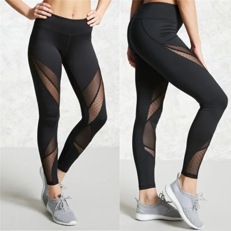 Leggings patchwork in rete moda calda Leggins donna Pantaloni elastici femminili Capri Leggings fitness donna neri