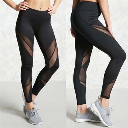 Hot Fashion Mesh Patchwork Leggings Women Leggins Female Elastic Pant Capri Women Fitness Leggings Black