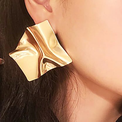 EK2126 Exaggerated Brand Gold Color Irregular Square Shiny Metal Big Drop Earrings Women Rhombus Punk Ear Party Jewelry