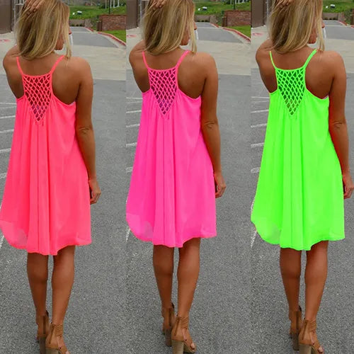 2016 Summer Fshion  2016 Hot New Sexy Women's Summer Casual Sleeveless Strap Backless Beach Dress for Evening Party