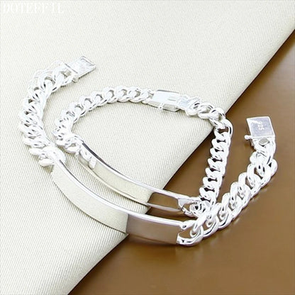 DOTEFFIL 925 Sterling Silver 2pcs Bracelet 10mm Smooth Sideways Chain For Men Women Wedding Engagement Party Jewelry