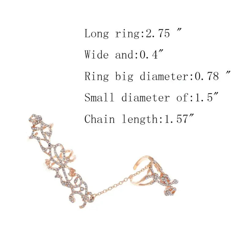 New Fashion Chain Link Ring Full Rhinestone Vintage Flower Double Finger  For Women Girl Party Jewelry Gift Accessories