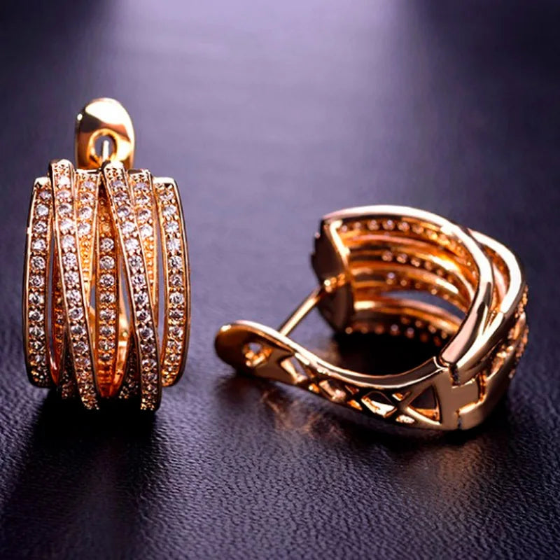 Zlxgirl brand copper Earring jewelry for women's wedding couple gifts fashion women gold color cubic zircon earring ears brincos 