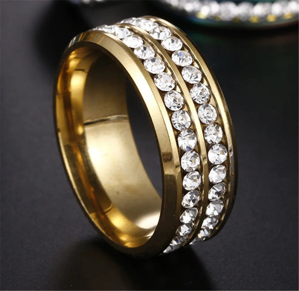 Princess Cut Cubic Zirconia Couples Rings Stainless Steel Wedding Ring Set for Women and Men Party Jewelry Gold Color