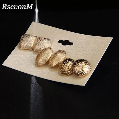 RscvonM Fashion Round Oval Women's Jewelry Wholesale Girls Birthday Party Alloy Earrings Set Mashup 3 pairs /set Earrings Gift