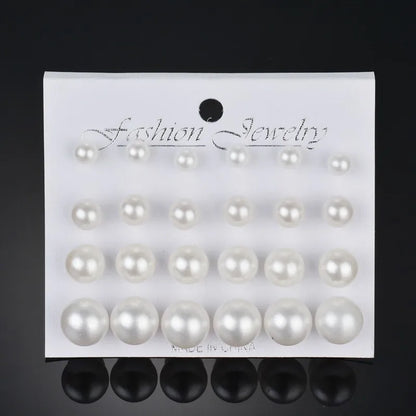 12 Pairs White Simulated Pearl Earrings Set For Women Jewelry Big Small Ball Stud Ear Bijouteria Brincos Bijoux