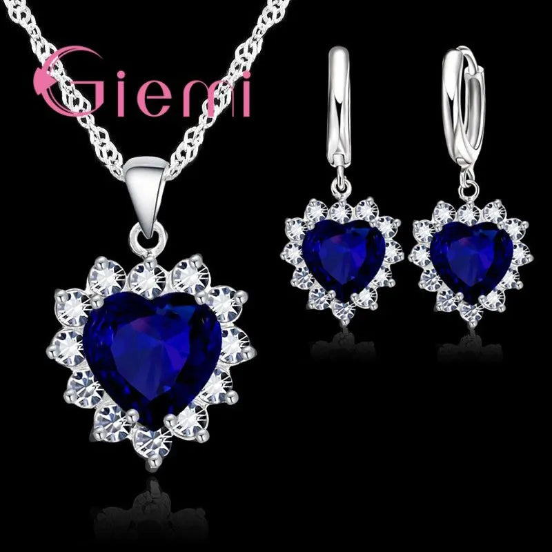 True Love 925 Sterling Silver Jewelry Sets For Wedding Women Cubic Zirconia Pendant Necklace Earrings Set Valentine's Gift