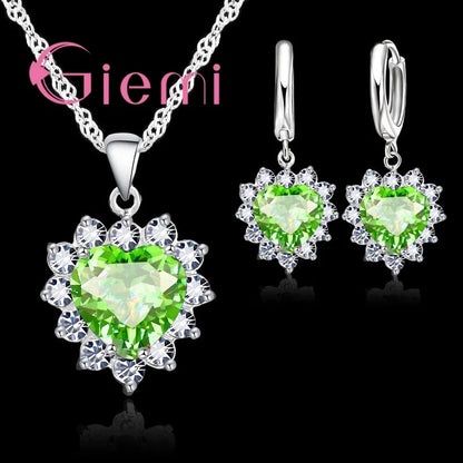 True Love 925 Sterling Silver Jewelry Sets For Wedding Women Cubic Zirconia Pendant Necklace Earrings Set Valentine's Gift