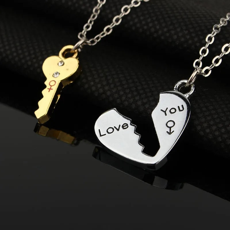 2Pcs European Sliver Plated Key Pendant Necklaces For Womens Lover Couple Jewelry Broken Heart Necklace Valentine Gift N3