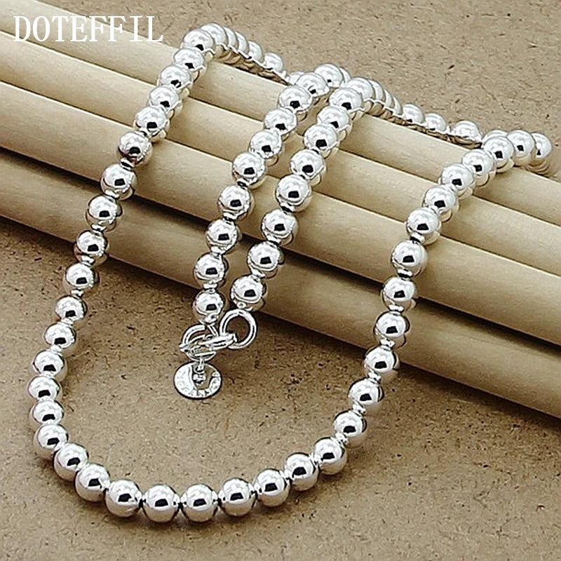 DOTEFFIL 925 Sterling Silver 6mm Smooth Beads Ball Chain Necklace For Women Trendy Wedding Engagement Jewelry Free Shipping