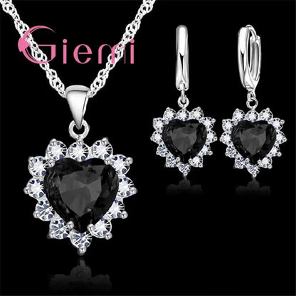 True Love 925 Sterling Silver Jewelry Sets For Wedding Women Cubic Zirconia Pendant Necklace Earrings Set Valentine's Gift