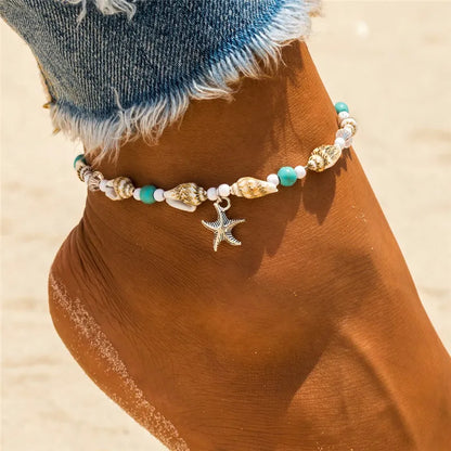 Nuove cavigliere con perline di conchiglia, stelle marine, per donna, cavigliera da spiaggia, braccialetto con gamba, catena bohémien fatta a mano, gioielli Boho, sandali regalo