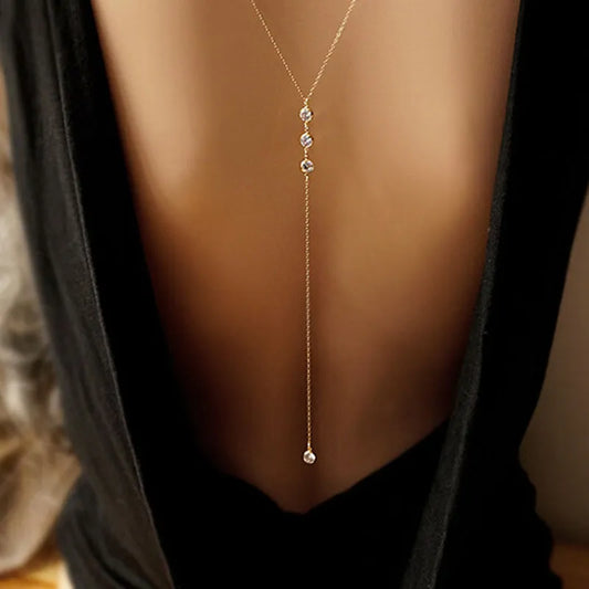 New Fashion Front and Back Crystal Chain Necklace for Women Wedding Dress Summer Jewelry #240929