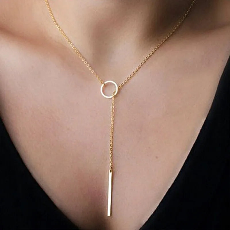 NK547 Punk Women Jewelry Minimalist Tiny Dainty Collier Unique Round Circle Bar Pendant Short Clavicle Necklace For Girl Chain