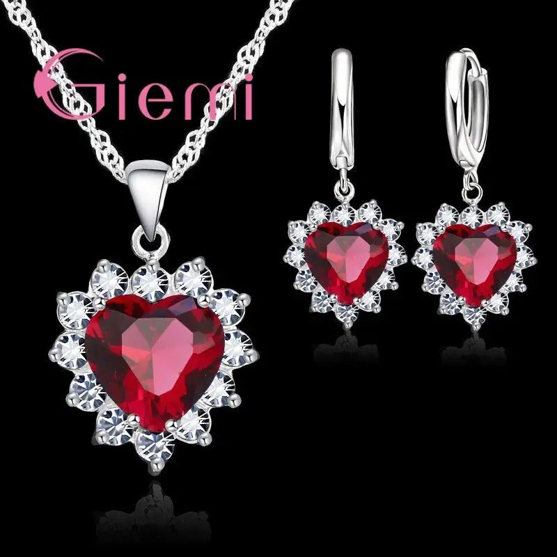 True Love 925 Sterling Silver Jewelry Sets For Wedding Women Cubic Zirconia Pendant Necklace Earrings Set Valentine's Gift