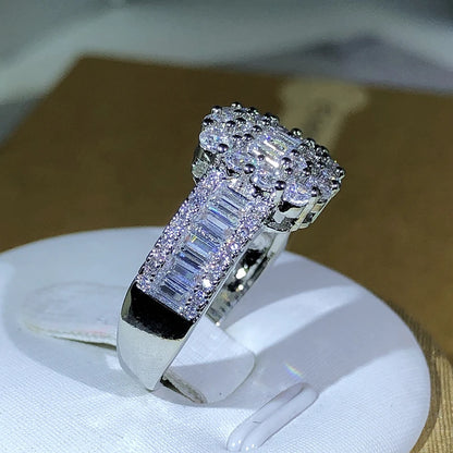 925 Silver High Quality Square White Zircon Ring For Ladies Wedding Engagement Party Fashion Jewelry Gift