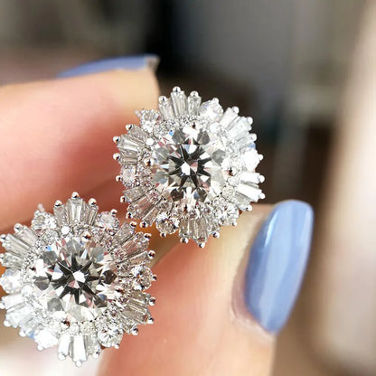 Huitan Eternity Cubic Zirconia Flower Stud Earrings for Women High Quality Wedding Accessories Classic Versatile Female Jewelry