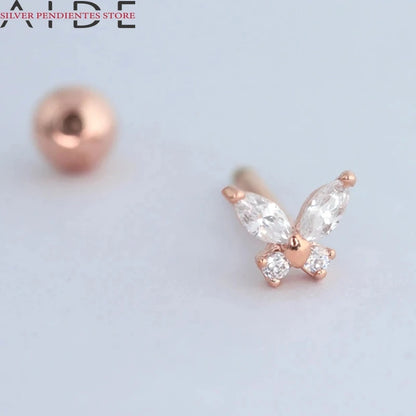 AIDE Creative Butterfly Stud Earrings Female S925 Sterling Silver Spiral Column Zircon Earrings For Women Gold Piercing Jewelry