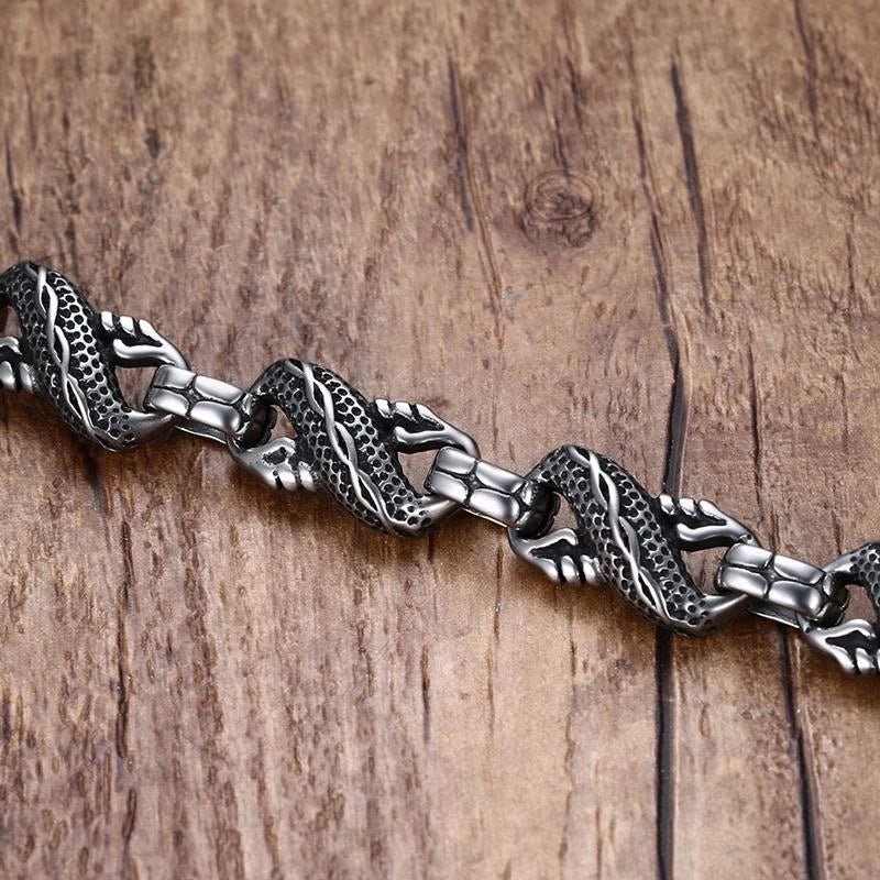 Ethnic Wind Dragon Bracelet Vintage Silver Plated Dragon Cuff Bangles Men's Motorcycle Riding Charm Jewelry Gift