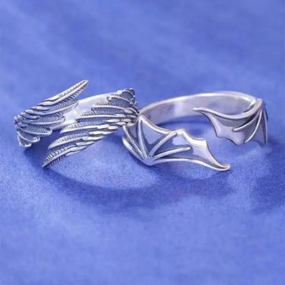 Gothic Punk Angel Devil Wings Adjustable Womens Ring For Hip Hop Fine Female Rings Couple Christmas Gift Jewelry Party Set